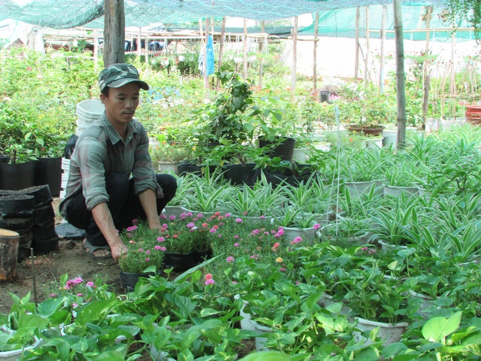 Anh Thiệt bên vườn hoa của mình