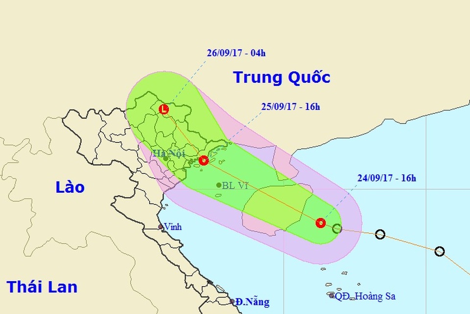 Áp thấp nhiệt đới hướng Quảng Ninh - Hải Phòng, Bắc Bộ mưa lớn - 1 Vị trí và hướng di chuyển của áp thấp nhiệt đới (Ảnh: NCHMF).