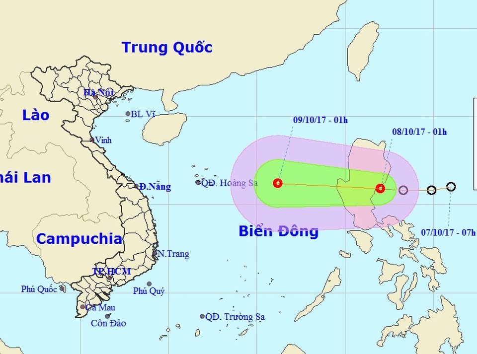 Áp thấp nhiệt đới tiếp tục hướng vào Biển Đông - 1 Vị trí và hướng di chuyển của áp thấp nhiệt đới (Ảnh: NCHMF).