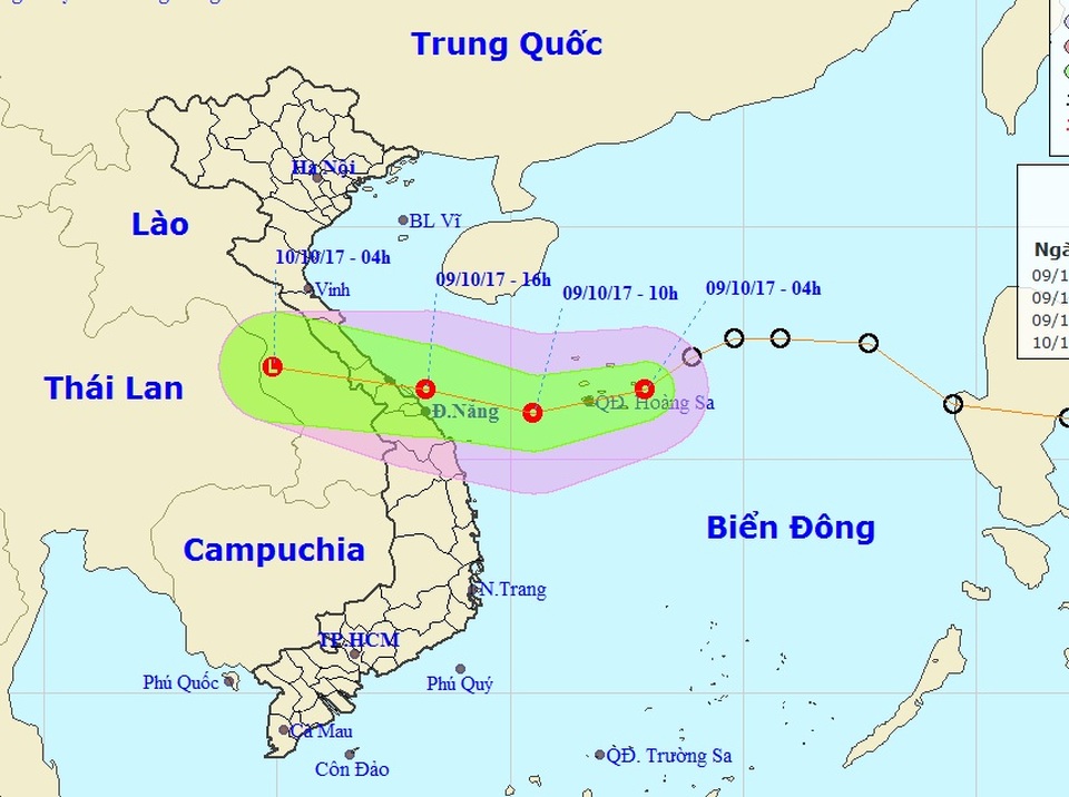 Chiều tối nay áp thấp nhiệt đới vào các tỉnh Quảng Bình - Đà Nẵng - 1 Vị trí và hướng di chuyển của áp thấp nhiệt đới (Ảnh: NCHMF).