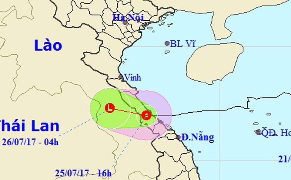 Bão suy yếu thành áp thấp nhiệt đới, nhiều nơi mưa to đến rất to - 1 Vị trí và hướng di chuyển của áp thấp nhiệt đới (Ảnh: NCHMF).