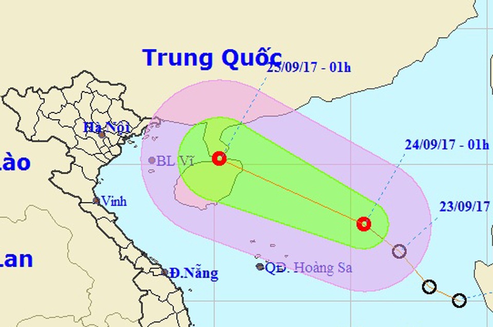 Áp thấp nhiệt đới đang di chuyển về khu vực Bắc Vịnh Bắc Bộ (Ảnh: NCHMF).