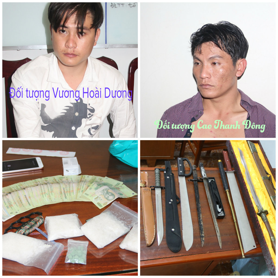 Khi khám xét nơi ở của đối tượng Dương và Đông, cơ quan chức năng còn phát hiện và thu giữ hàng chục dao, kiếm các loại