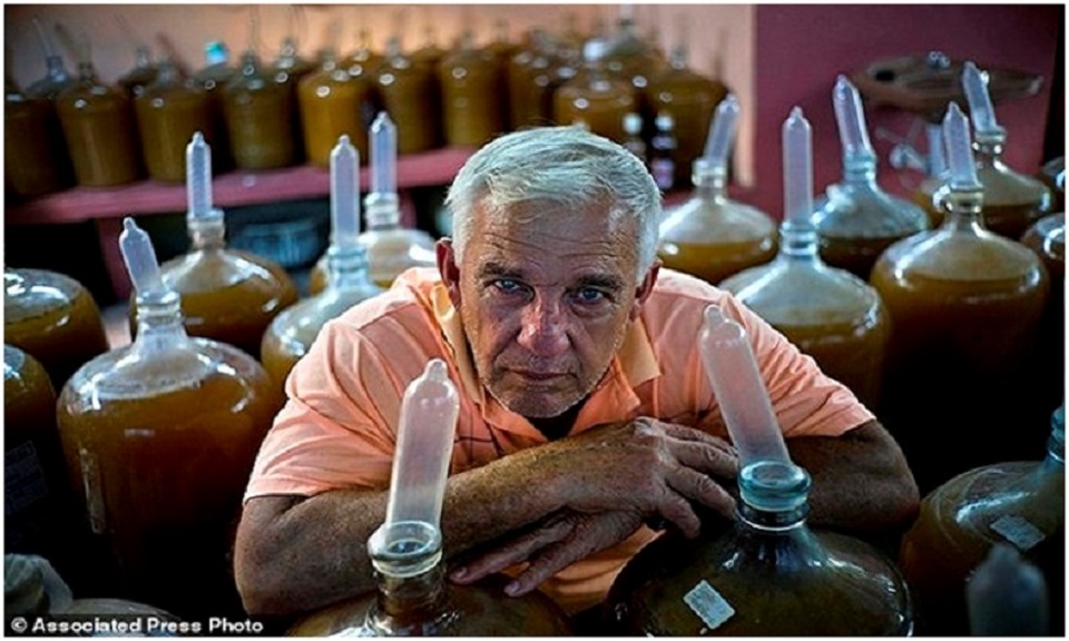 Ông Orestes Estevez và gia đình của mình đã phát hiện ra hiệu quả không ngờ của việc sử dụng bao cao su làm nắp bình rượu lên men