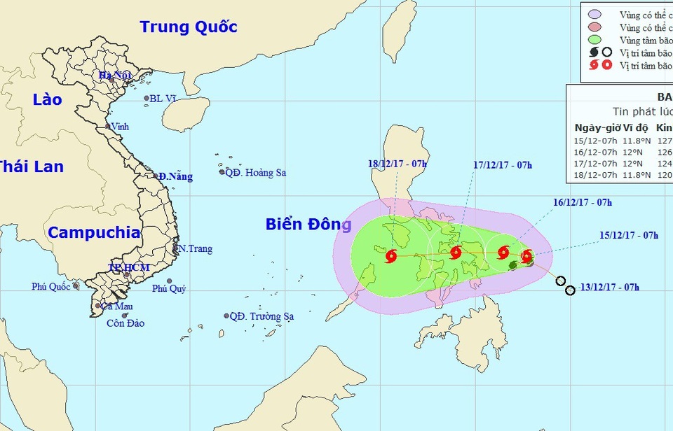 Bão Kai-tak tiếp tục tiến vào Biển Đông - 1 Vị trí và hướng di chuyển của bão Kai-tak. (Ảnh: NCHMF).