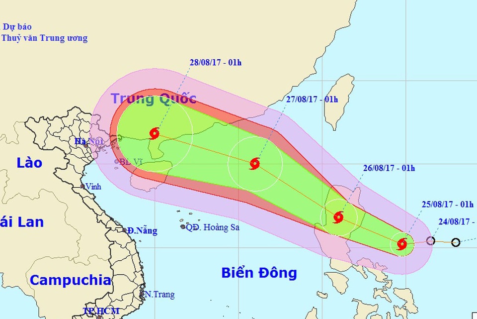 Xuất hiện bão mạnh cấp 8 gần Biển Đông - 1 Vị trí và hướng di chuyển của bão PAKHAR (Ảnh: NCHMF).