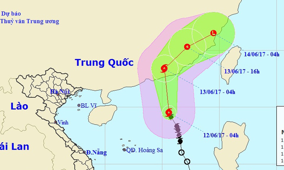 Bão số 1 đang di chuyển về phía Trung Quốc - 1 Hình ảnh và hướng di chuyển của bão số 1 (Ảnh: NCHMF).