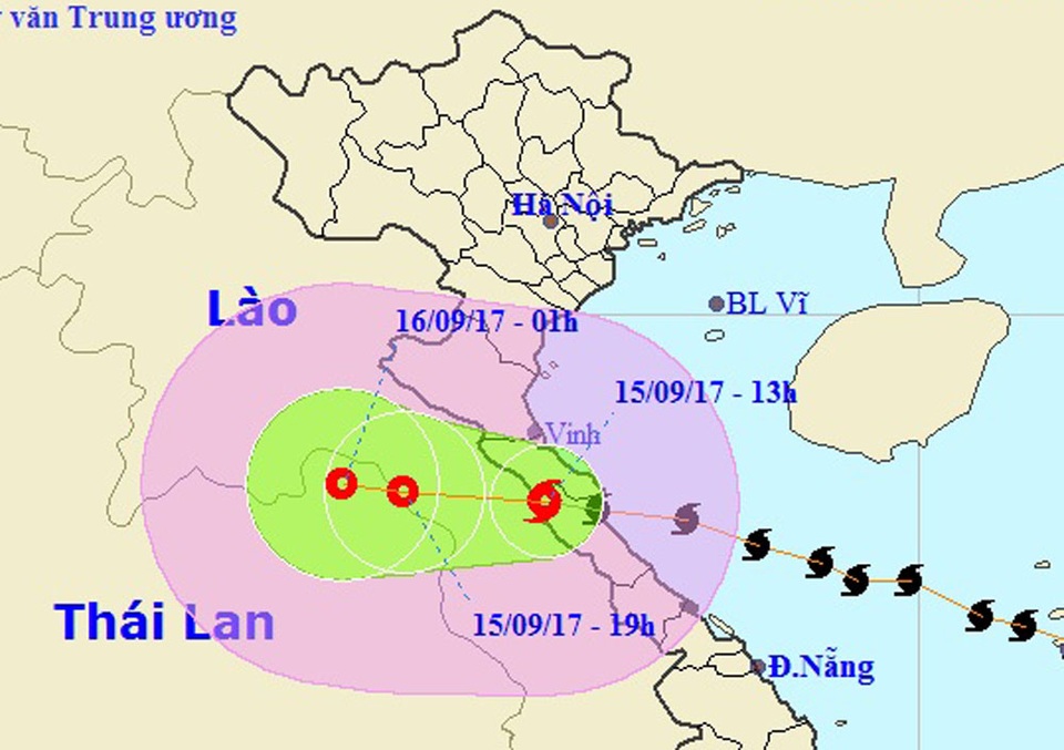 Sau bão, các tỉnh miền Trung đối mặt với mưa lớn - 1 Vị trí và hướng di chuyển của bão số 10 (Ảnh: NCHMF).