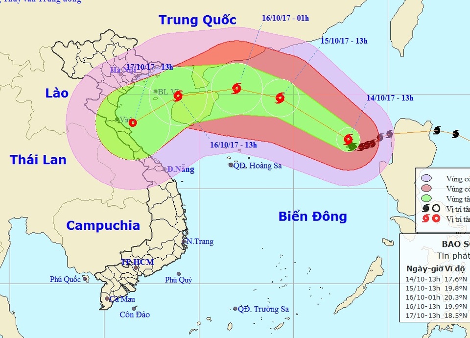 Bão số 11 được dự báo đổ bộ vào Thanh Hóa - Quảng Trị - 3 Vị trí và hướng di chuyển của bão số 11 (Ảnh: NCHMF).