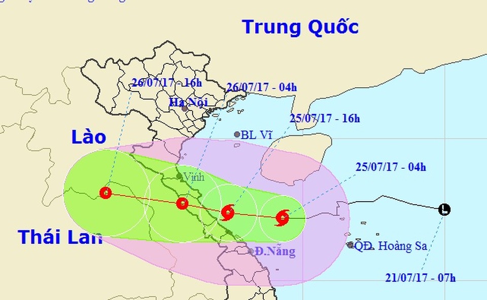 Chiều tối nay bão vào Hà Tĩnh - Quảng Trị, nhiều nơi mưa to - 1 Vị trí và hướng di chuyển của bão số 4 (Ảnh: NCHMF).