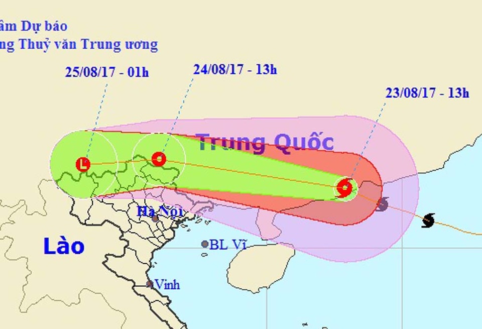 Bão số 6 vào đất liền Trung Quốc, tối nay miền Bắc mưa lớn - 1 Vị trí và hướng di chuyển của bão số 6 (Ảnh: NCHMF).