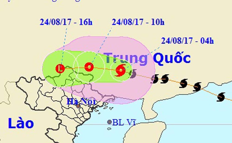 Ảnh hưởng bão số 6, miền Bắc tiếp tục mưa lớn - 1 Vị trí và hướng di chuyển của bão số 6 (Ảnh: NCHMF).