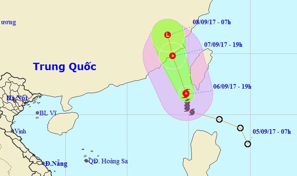 Bão số 9 hướng vào Trung Quốc, Biển Đông có gió giật mạnh - 1 Vị trí và hướng di chuyển của bão số 9 (Ảnh: NCHMF).