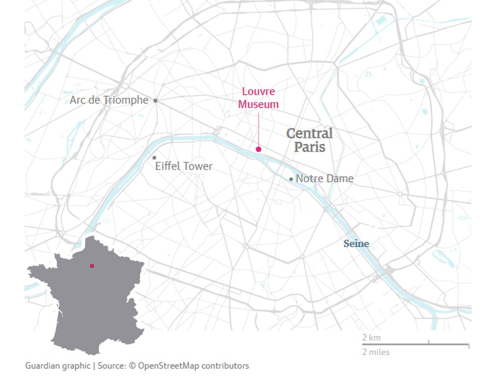 Binh sĩ Pháp bắn kẻ dùng dao tấn công tại bảo tàng Louvre ở Paris - 2
Bảo tàng Louvre nằm ở trung tâm thủ đô Paris (Đồ họa: Guardian)