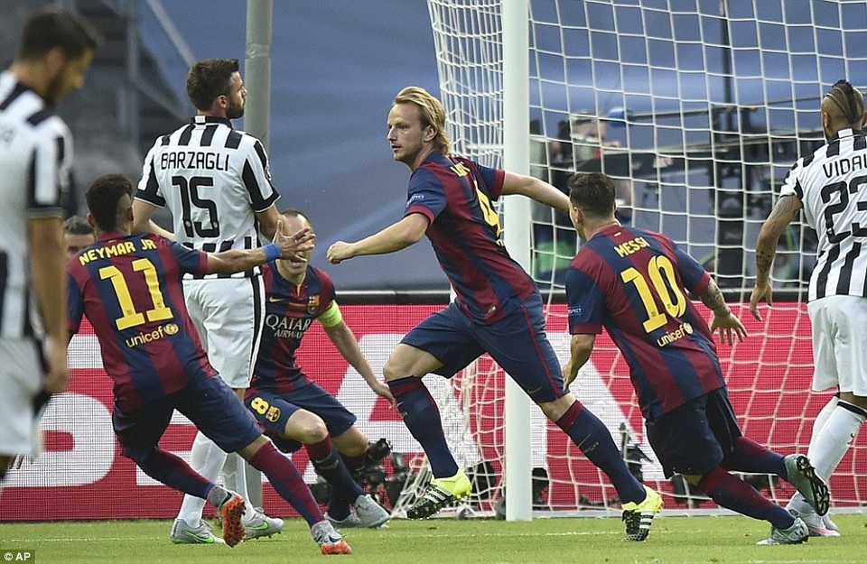 
Rakitic mở tỷ số 1-0 cho Barca trước Juventus ở chung kết Champions League 2015
