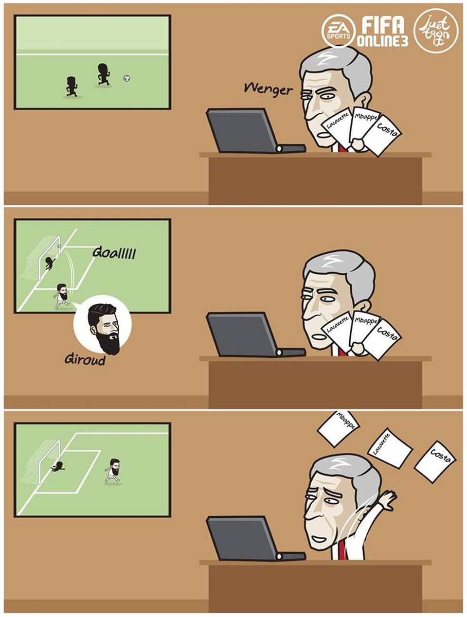 Góc biếm họa: Diego Costa, Ibrahimovic nhập hội vô gia cư - 7 HLV Wenger hết muốn mua tiền đạo sau khi chứng kiến siêu phẩm của Giroud