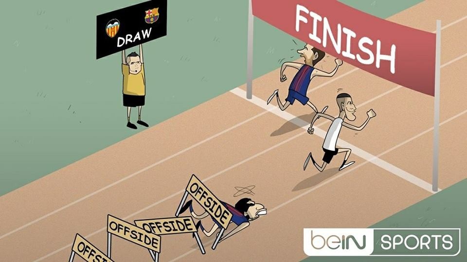 Góc biếm họa: Messi tức điên vì trọng tài “mù” - 3 Dù về đích trước nhưng Barcelona vẫn bị ép hòa Valencia
