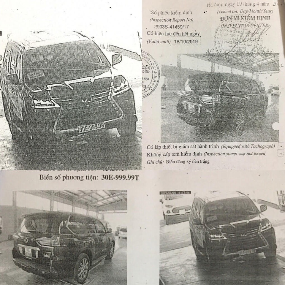 Những tình tiết lạ trong vụ 2 ô tô trùng biển số “siêu đẹp” 99999 - 1 Hình ảnh chiếc xe Lexus mang biển 30E-999.99 được kiểm định ngày 19/4/2017