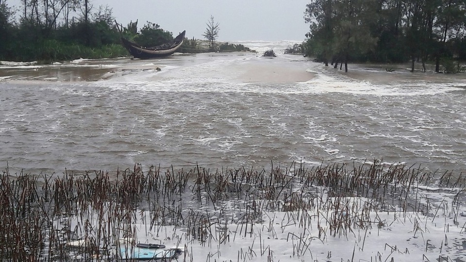 Nước biển vào ngập diện tích canh tác của người dân