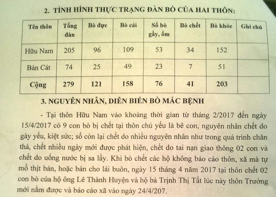 Hàng chục con bò chết chưa rõ nguyên nhân - 2 Thống kê bò gầy, ốm và chết của UBND xã Mai Lâm, huyện Tĩnh Gia