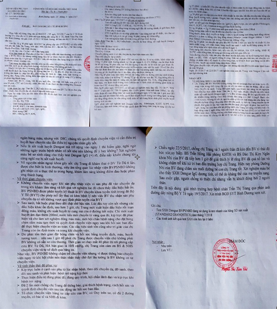 Bình Dương: Sản phụ tử vong, người nhà "tố" bệnh viện tắc trách! - 3 Giải trình ca bệnh nặng chuyển viện gửi Ban Giám đốc Sở Y tế tỉnh Bình Dương của Bệnh viện Phụ sản Nhi Bình Dương.