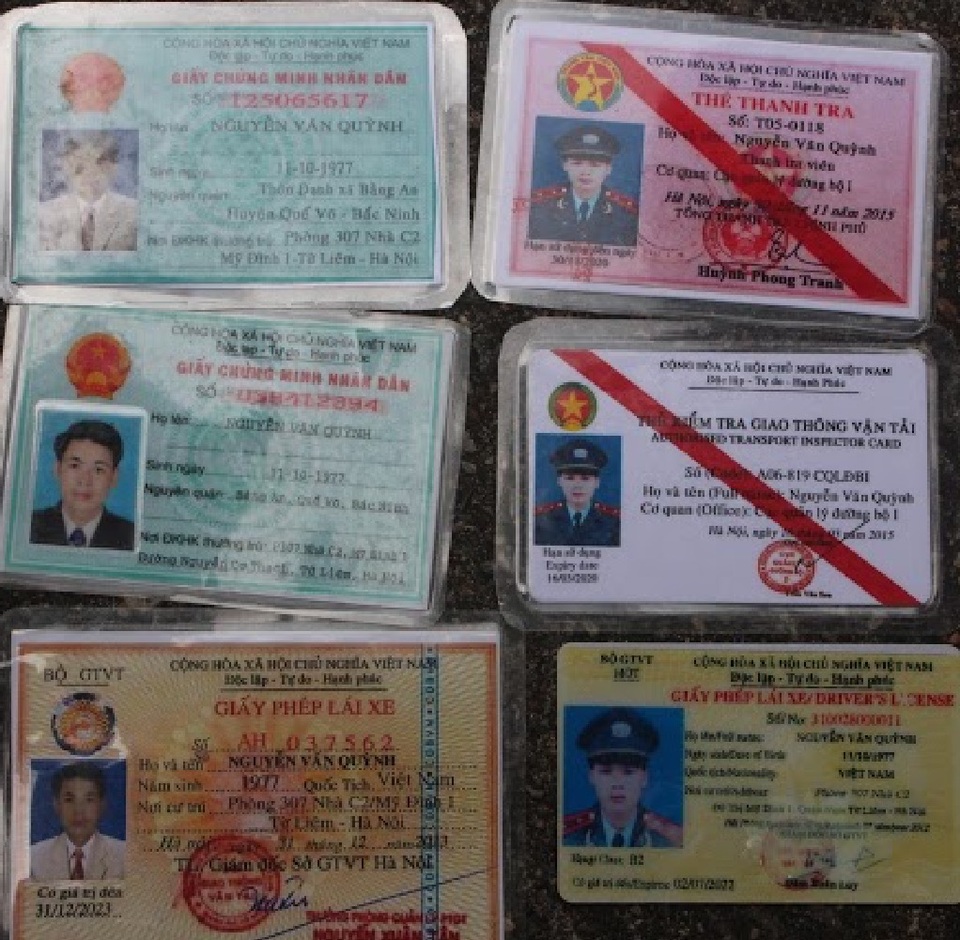 Bắt đối tượng gắn biển xanh 80B giả vào xe ô tô vận chuyển ma túy - 3 Thẻ Thanh Tra và Thẻ kiểm tra giao thông vận tải (Cục quản lý đường bộ 1) mang tên đối tượng Quỳnh