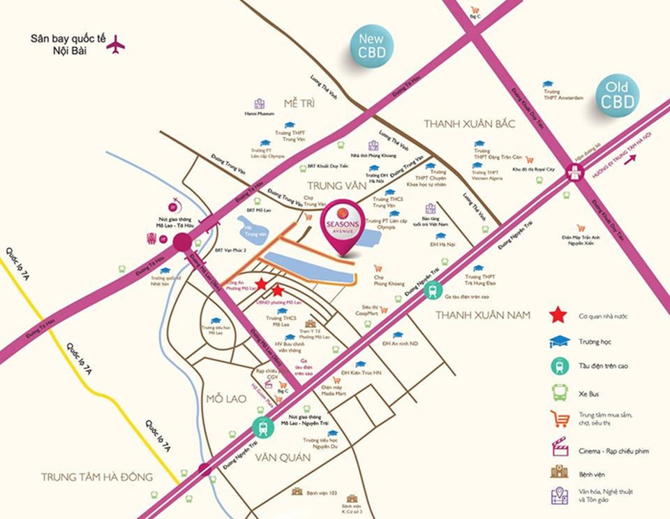Cộng đồng văn minh – giá trị bền vững của Seasons Avenue - 3 Seasons Avenue nằm tại trung tâm quần thể đô thị mới Mỗ Lao, gần các trục đường trọng tâm như Trần Phú – Hà Đông, Lê Văn Lương, tuyến đường huyết mạch Khuất Duy Tiến rất tiện cho khâu di chuyển và giao thông của cư dân.