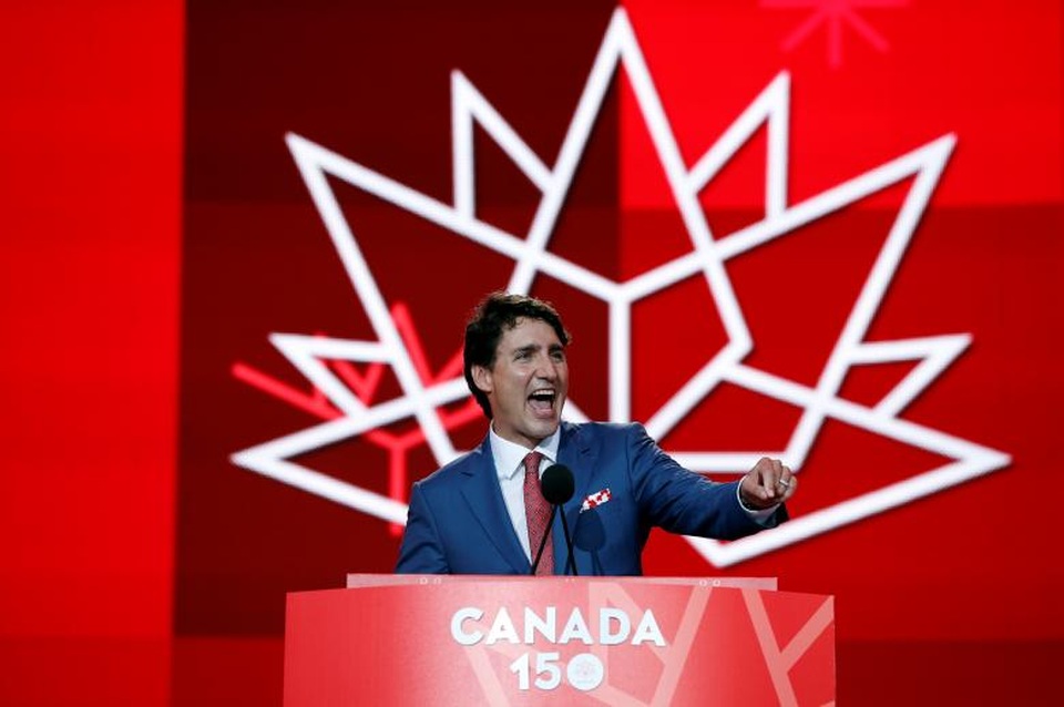 Thủ tướng Canada Justin Trudeau phát biểu tại lễ kỷ niệm 150 năm Quốc khánh Canada tại tòa nhà Quốc hội ở thủ đô Ottawa.
