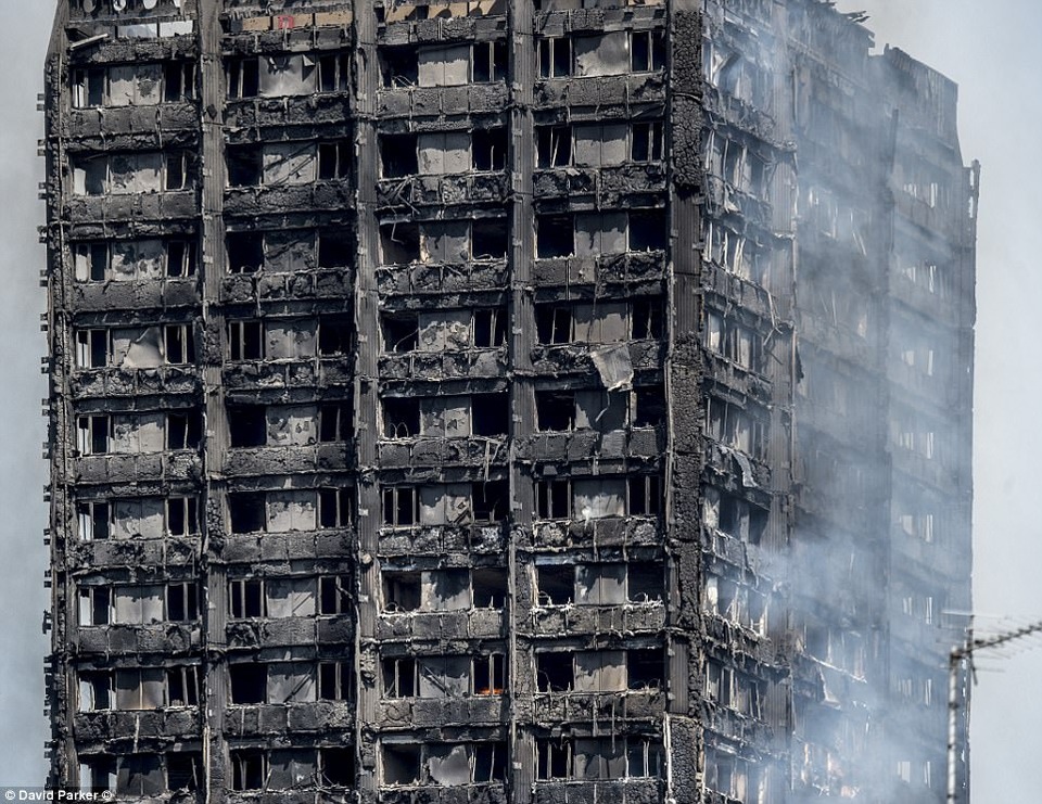 Vụ cháy chung cư 24 tầng ở London: Số người chết tăng lên 17 - 3 Tòa tháp Grenfell một ngày sau vụ cháy (Ảnh: Dailymail)