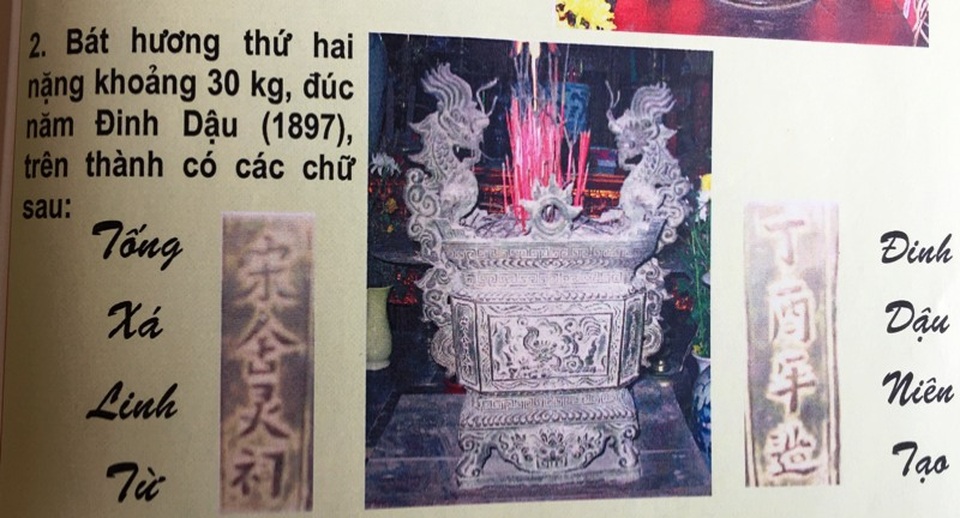 Bị trộm đồ ở đình làng cổ, dân bỏ tiền đi chuộc lại - 2 Hình ảnh chiếc lư hương bằng đồng niên đại 120 năm bị mất
