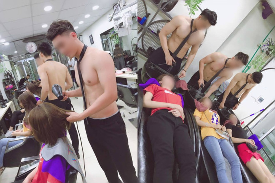 Vụ thuê trai cơ bắp, cởi trần làm tóc, phục vụ đồ ăn: Hà Nội vào cuộc kiểm tra - 2 Ảnh nam cởi trần khoe cơ bắp cắt tóc, gội đầu cho các chị em