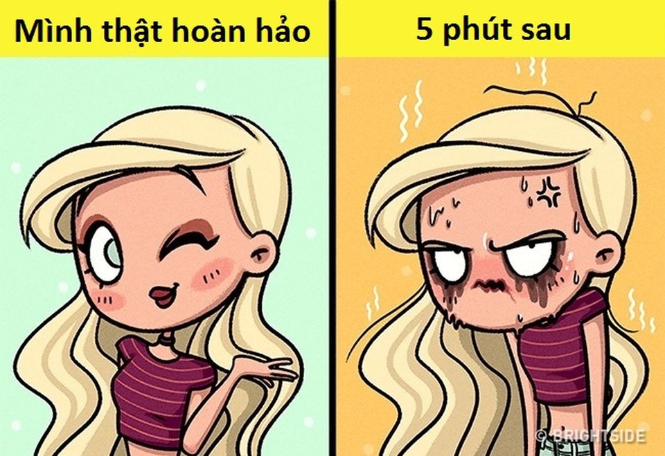 Bộ ảnh hài hước về những nỗi khổ “thầm kín” của phái đẹp vào mùa hè - 4 Lớp make up hoàn hảo có thể sẽ quay lưng phản bội lại bạn chỉ vì mồ hôi.