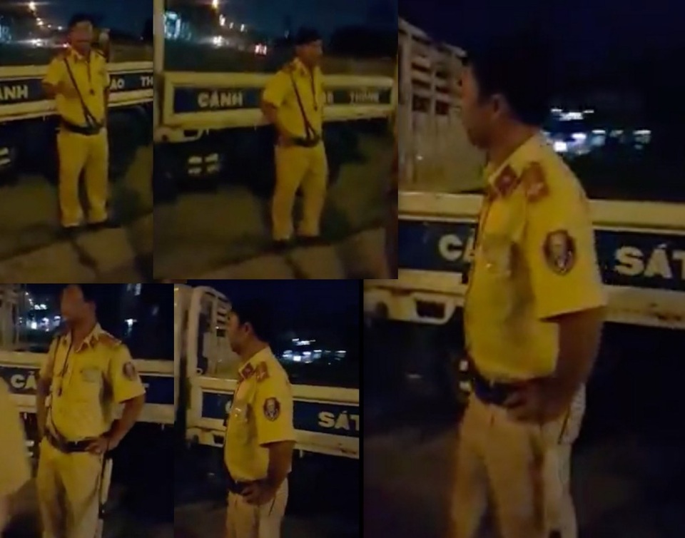 Trung úy Hồ Văn Công tại hiện trường (ảnh cắt từ clip)