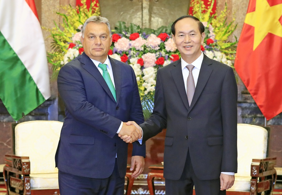 
Chiều 25/9/2017, tại Phủ Chủ tịch, Chủ tịch nước Trần Đại Quang tiếp Thủ tướng Hungary Orbán Viktor đang thăm chính thức Việt Nam. Ảnh: Nhan Sáng-TTXVN
