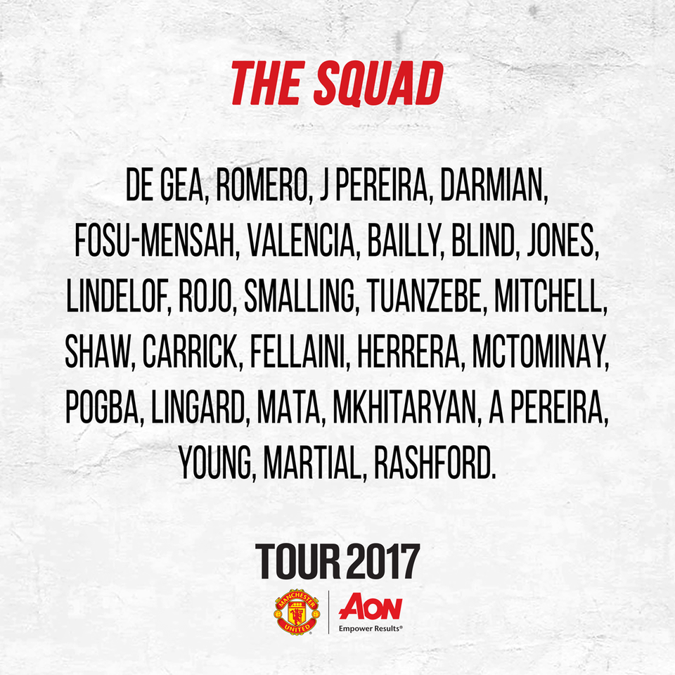 Danh sách du đấu Mỹ của MU mùa Hè 2017