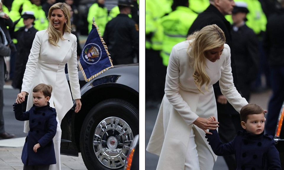 Diễu hành hộ tống tân Tổng thống Trump về Nhà Trắng - 5
Gia đình ái nữ của tân Tổng thống, Ivanka Trump, cũng tham gia diễu hành (Ảnh: Dailymail)