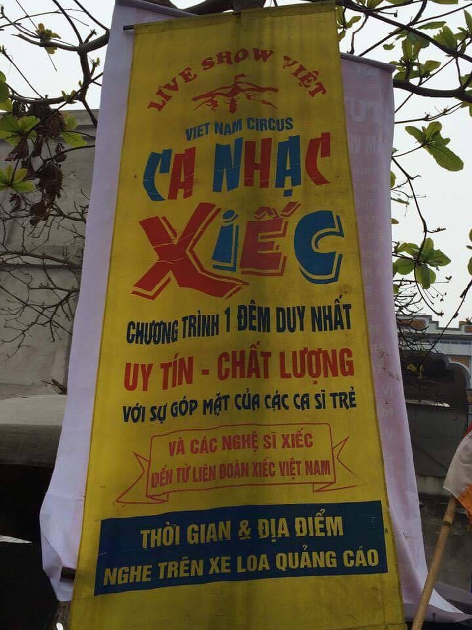 Người bị cá sấu cắn vào mặt không phải diễn viên của Liên đoàn Xiếc - 1 Băng rôn quảng cáo của đoàn xiếc có diễn viên bị cá sấu cắn vào mặt giới thiệu là Viet Nam Circus (Liên đoàn Xiếc Việt Nam). Ảnh: Đức Văn.