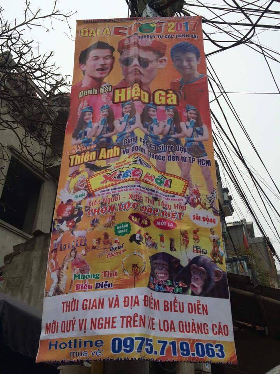 Người bị cá sấu cắn vào mặt không phải diễn viên của Liên đoàn Xiếc - 2 Băng rôn giới thiệu cụ thể hơn về các tiết mục biểu diễn tại hội chợ. Ảnh: Đức Văn.