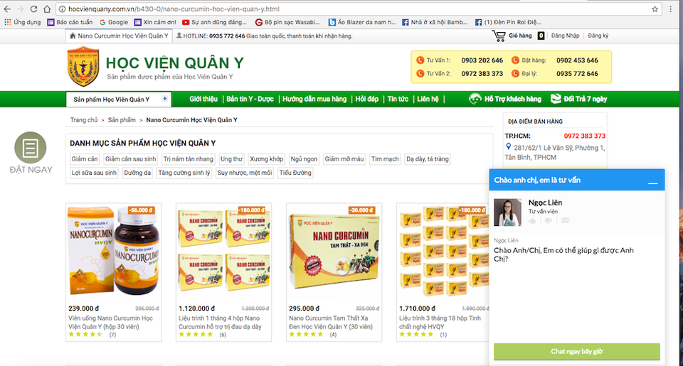 Lạc vào "ma trận" thực phẩm chức năng - 3 Các website quảng cáo loại thực phẩm chức năng NANOCURCUMIN - TAM THẤT – XẠ ĐEN lấy danh nghĩa Học viện Quân y đều là giả mạo.