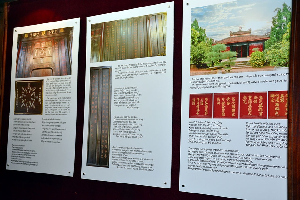 Thơ văn trên kiến trúc Cung đình Huế được triển lãm dưới dạng hình ảnh. Ảnh: VT.