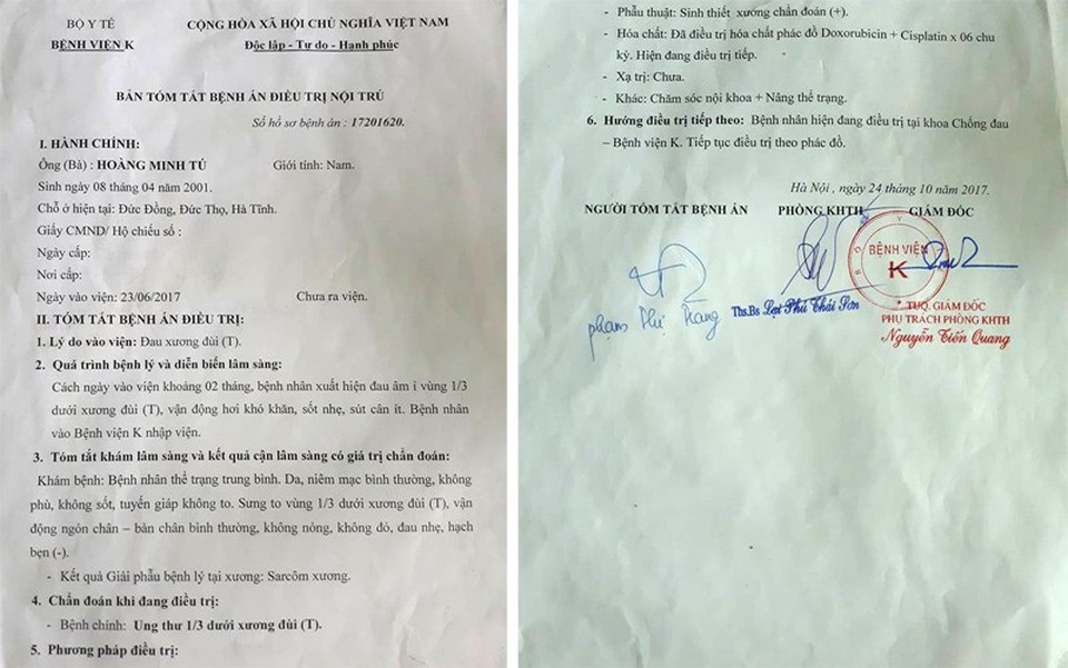 Xót thương chàng trai học sinh giỏi cấp tỉnh gặp bệnh hiểm nghèo - 5 em Tú được kết luận bị ung thư 1/3 dưới xương đùi và đang chờ được xạ trị.