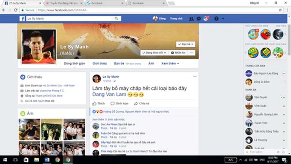 VFF khẳng định vào cuộc vụ Lê Sỹ Mạnh hành hung Văn Lâm - 1
HLV phó Lê Sỹ Mạnh chia sẻ trên facebook cá nhân vụ việc liên quan đến Văn Lâm