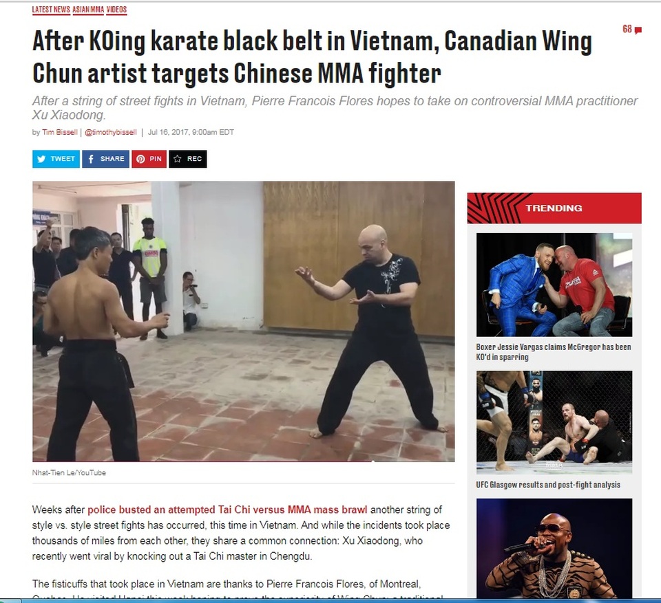 Báo nước ngoài nói gì về những cuộc giao đấu của Flores ở Việt Nam? - 1 Tờ Bloodyelbow có bài viết về cuộc giao lưu võ thuật của võ sư Flores ở Việt Nam