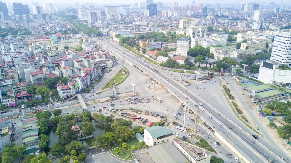 Hình ảnh mới nhất về tuyến metro Nhổn - ga Hà Nội - 7 Ngã tư Cầu Giấy - Voi Phục khi hoàn thành dự án sẽ trở thành nút giao 3 tầng.