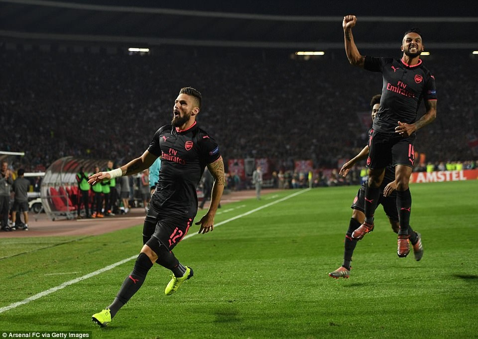 Giroud tiết lộ bất ngờ về siêu phẩm ở Europa League - 1 Giroud là người hùng của Arsenal trong trận đấu với Crvena Zvezda