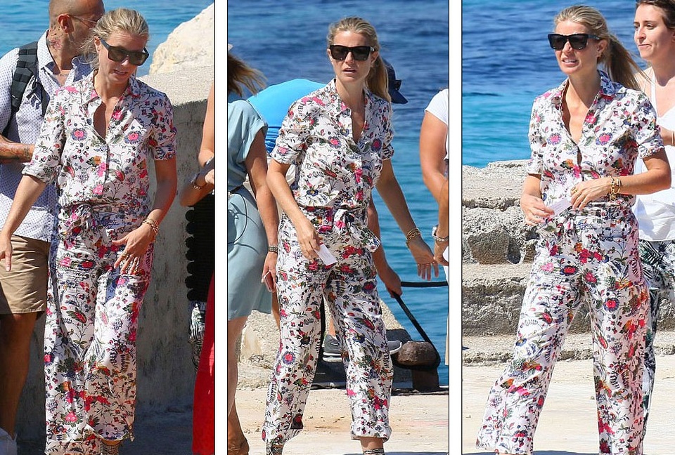 Gwyneth Paltrow vui vẻ đi nghỉ cùng chồng cũ - 4
Nữ diễn viên 44 tuổi người Mỹ chọn một bộ trang phục khá rực rỡ cho kỳ nghỉ tại Cannes, Pháp.