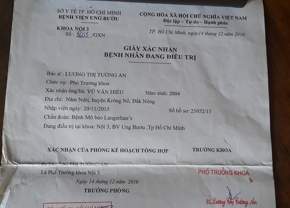 Xót xa hoàn cảnh cậu bé 13 tuổi mắc bệnh ung thư hiếm gặp - 1 Căn bệnh mà Hiếu mắc là một dạng ung thư hiếm gặp, cần điều trị bằng hóa chất
