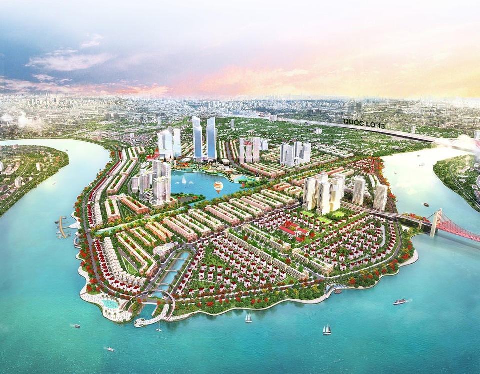 Giá trị tạo nên độ nóng cho bất động sản ven sông Sài Gòn - 1 Hình phối cảnh tổng thể: Dự án khu đô thị Vạn Phúc – một trong những dự án bất động sản cao cấp ven sông thu hút an cư và đầu tư bởi tầm nhìn mở rộng và không gian sống thiên nghỉ dưỡng.