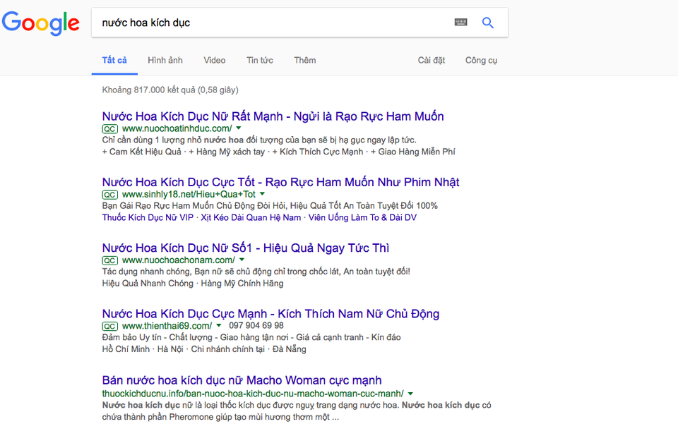 TPHCM: Nữ sinh lo lắng vì nước hoa kích dục bán khắp nơi - 1
Có vô số trang web bán nước hoa kích thích trên mạng