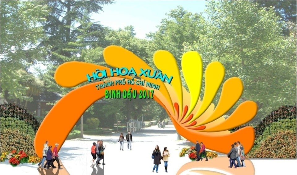 Gà đuôi dài 6 tấc, mai tán rộng 3,5 mét "khoe dáng" tại hội hoa xuân - 12 Cổng Nguyễn Thị Minh Khai với hình tượng hoa cúc và mặt trời, thể hiện sự tỏa sáng, thịnh vượng và bền vững